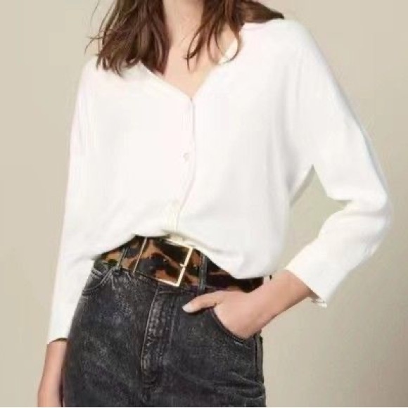 Sandro Paris women shirt blouse ecru - size 1 - Picture 1 of 4